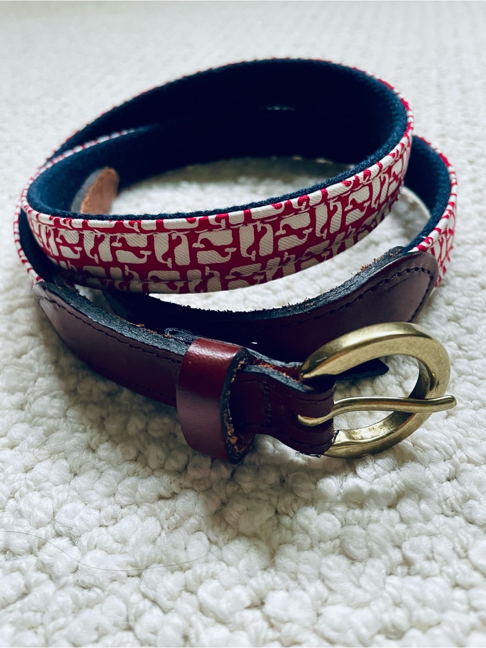 EUC Vineyard Vines Mini Whale Canvas & Leather Club Belt size 32 (M)